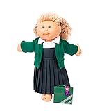 UK COMPANY FRILLY LILY SCHOOL UNIFORM ONLY FOR VINTAGE CABBAGE PATCH DOLL 17 INCH[ DOLL NOT INCLUDED] GREY PINAFORE,WHITE BLOUSE,GREEN CARDY, GREEN BOOK BAG