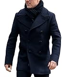 Aksah Fashion Men's Tom Cruise Mission Impossible Ethan Hunt Navy Blue Three Quarter Length Wool Coat