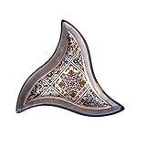 Portugal Hand Painted Pottery Star Tray Triangle Shape - Ceramic Serving Tray for Olives Sauces Salad Beautiful Gift from Portugal (4.9 x 4.9 Inch) (Maroon Flower)
