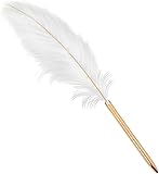 White Feather Ballpoint Pen, Exquisite Retro Pen Refillable Ballpoint Pen for Wedding Office Business Gift Pens for Signing Artwork Journal Writing Supplies