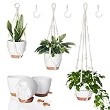 Bamworld 3 Pack Hanging Plant Pots, Macrame Plant Hangers Indoor Outdoor Plants, 3 Set Self Watering Flower Pots Holder for Home Garden Balcony Ceiling Decorations