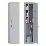 71"Broom Closet Storage Cabinet, Metal Storage Cabinet with Lockable Door, Utility Closet for Brooms and Mops, Cleaning Tool Cabinets for Garage, Laundry Room, Bathroom,Workshop,Home Office(1 Door）