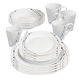 16PC Dinner Set Bowl Plate Mug Soup Side Porcelain Cup Gift Kitchen Service New (Black Patterns)