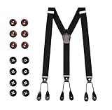 Braces for Men Trousers, Y-Back Men Braces with 8Pcs Black and 6Pcs Brown Buttons 3.5cm Wide Y-Shaped Adjustable Elastic Suspender with 14Pcs Buttons for Braces Party Business (Black)