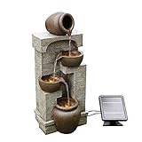 Teamson Home Solar Powered Water Feature, Indoor or Outdoor Garden Water Fountain, 4 Tier Pot, Waterfall with Solar Powered Pump and LED Lights