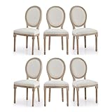 VONLUCE Accent Chairs Set of 6, French Upholstered Dining Chairs for Bedroom Living Room Kitchen, Vintage Vanity Chair with Oval Birch Backrests Rubberwood Legs, Louis XVI Farmhouse Home Decor, Beige