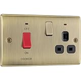BG Electrical Cooker Switch with Socket and LED, Cooker Control Unit, Control Socket, Double Pole, Raised Profile, Round Edges, Nexus Metal, Antique Brass, 45A, NAB70B