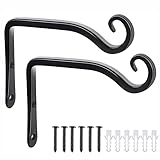 POTWPOT Hanging Basket Bracket, 2 Pack Wall Hooks for Flower Basket Plants, Bird Feeder Wind Chimes (Style2 - Black)