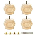 Mysummer Set of 4 Wooden Furniture Legs 2.56inches with M8 Predrilled Bolt Unfinished Bun Feet DIY Replacement for Sofa Couch Chair Ottoman Loveseat Cabinet Legs (unpainted)