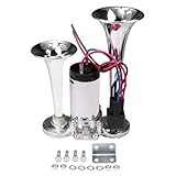 12V Super Loud Dual Trumpet Truck Horn - Electric Air Horn with Compressor for Car, Truck, Train, Motorcycle, Boat