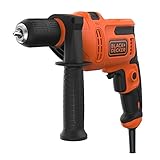 BLACK+DECKER 500W Electric Hammer Drill, Powerful 0-49,300 BPM for Masonry and Concrete, Compact Design with Side Handle, BEH200-GB