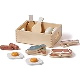 FLEXA Fish & Meat | Wooden Kitchen Accessories for Kids | 16-Piece Kitchen & Shop Accessories with Wooden Box CE, FSC-Certified