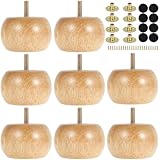 LuLobtg 5cm wood furniture legs, 8PCS wooden sofa Feet，Replacement Set for cabinet， Round Bun Feet with Screw for Couch, Beds and Tables