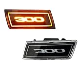 GSOWO 2 PCS Amber LED Side Marker Light for Chrysler 2005-2014 300 300C, [with 300" Badge] Clear Lens Front Turn Signal Indicator Blinker Lights, 45-SMD LED Sidemarker Lamps