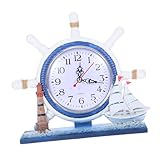 MOTHNUR Silent Nautical Table Clock Vintage Alarm Clock with Lighthouse and Ship Wheel Design Coastal Home Decor Wooden Metal Construction