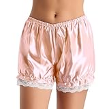 Hedmy Womens Lace Hem Pumpkin Shorts Vintage French Knickers Cute Bloomers Safety Under Pants Pearl Pink One Size