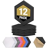 12 Pack Hexagon Acoustic Panels Self-adhesive, TONOR 12"x10"x0.4" High Density Sound Proofing Panels for Walls, Sound Deadening Treatment Sound Absorbing for Studio, Office, Home, Black