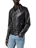 Schott NYC Men's Biker Leather Long Sleeve Jacket, Black, XX-Large