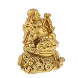 lachineuse - Golden Laughing Buddha Statuette 7cm - Feng Shui Decoration - Chinese Zen Decoration for Home, Office - Lucky Charm Gift Idea