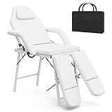 ONPNO Portable Beauty Bed, 3 Section Adjustable Split Legged Massage Chair, Folding Salon Tattoo Chair Facial Spa Lash Bed with Storage Bag,White
