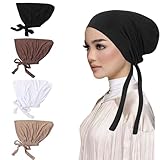 OPUHOHR 4 PCS Women Hijab Undercap, Turban Beanie Caps, Islamic Muslim Under Hijab Cap Inner Underscarf Hat Hijab Cap with Tie Back Closure