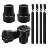 8Pcs Walking Stick Rubber End & Walking Stick Wrist Strap, Black Anti-Slip Replacement Ferrules, 19mm Inside Diameter, Durable Accessories for Elderly