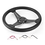 Racing Steering Wheel 350mm/14in Deep Dish 6 Bolt PU Carbon Fiber Steering Wheel Universal(black)