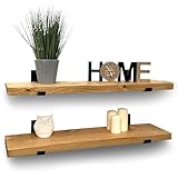 Handcrafted Rustic Wooden Shelves Wall-Mounted Floating Shelves with Seated Black L Brackets, Made from Reclaimed Timber - Ideal for Bathroom or Living Room Decor (60cm)
