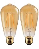 Vanke E27 Vintage Light Bulbs 6W Edison Screw LED Filament Decorative Bulb Warm White 2700K 700 Lumen Equivalent 60W Non-Dimmable Pack of 2