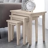 Julian Bowen Cleo Nest of Tables Set of 3, Nesting Oak Side Table for Living Room, Stacking End Table for Small Spaces, 46 x 48 x 33 cm - White Wash