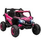 AIYAPLAY 12V Kids Ride On Car, Electric Car for Kids UTV with Remote Control, Slow Start, Suspension System, LED Lights, Music, USB Port, for Boys Girls 3-5 Years, Pink