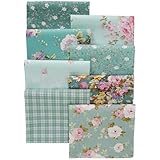Qililandiy 8pcs Cotton Fabric 100% Cotton with Green Rose Grid Different Patterns Patchwork DIY Fabric 46x56cm Cut for Sewing Crafts Deco