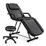 Karl home Professional Massage Beauty Bed Table, Adjustable Reclining Beauty Salon Tattoo Chair w/Stool, Esthetician Facial Couch Bed Equipment for Tattoo Lash Salon Spa
