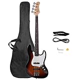 Glarry Electric Jazz Bass Guitar - 4 Strings Bass Guitar for Beginner - Exquisite Basswood Burning Bass with Bag, Strap and Accessories (Sunset color)