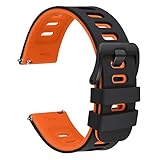 WOCCI 22mm Bicolor Watch Strap, Silicone Rubber, Quick Release Replacement Band for Men and Women, Black Stainless Steel Buckle (Black-Orange)