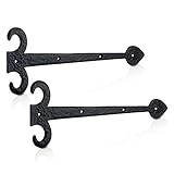 XFORT 350mm Black Antique Hinge Front, Leaf Design Cast Iron Gate Hinges, Decorative Hinge Front, Vintage Shed Door Hinge, Ornamental Tee Hinges, Rustic T Hinges, External Black Door Hinges [1 Pair]