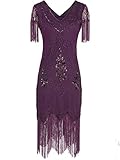 MISSCHEN 1920 Dresses Plus Size Great Gatsby Dress Themed Roaring 20s Dresses Flapper Dress with Sleeve YLS018 3XL Purple