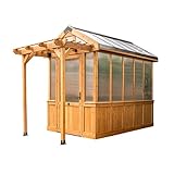 Backyard Discovery Bellerose 100% Cedar Wood Greenhouse | Polycarbonate Roof & Windows | Temperature-Activated Fan | Hose Hook-Ups | Pergola | Weather Resistant | Powerport | 2.9m x 1.8m (9ft x 6ft)