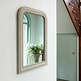 Stone Beige Arch Overmantel Mirror Distressed French Cheval Beaded Shabby Chic