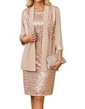 GRACE KARIN Women's Dressy Glitter Sequin Party Club Cocktail Bodycon Dresses with Cardigan Crew Neck Loose Fit Wedding Guest Dress Gold XL