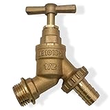 PlumbEZ WRAS 1/2" BSP Brass Garden Tap, BS1010 Compliant Outside Tap, Durable Cold or Hot Outdoor Tap Bib Tap for Garden Use