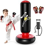 QPAU Kids Punching Bag Toy with Boxing Gloves, 66 Inch Larger Stable Kids Inflatable Boxing Bag Set, Gifts for Boys & Girls Age 6-12, for Practicing Karate, Taekwondo, MMA