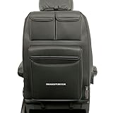 UK Custom Covers Compatible with VW Transporter T6/T6.1 Caravelle (2015 Onwards) Seat Storage Organiser Leatherette Black with 'Transporter' Embroidery - SS868AD8