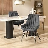 Hawthyhome Dining Chairs Set of 2 |Upholstered Chairs with 10cm Thick Seat Cushion •Upholstered Fabric Dining Chair •Kitchen Chair with Backrest •Modern Armchairs with Metal Legs •Dark Grey