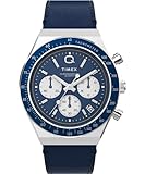 Timex Men's Q Chronograph 40 mm Watch - Blue Leather Two-Piece Quick Release Strap Blue Dial Stainless Steel Case TW2W51700