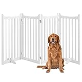 Yaheetech Freestanding Pet Gate Indoor 4-Panel Wooden Stair Gate for Small and Medium Dogs, Foldable Dog Fence with 2 Support Feet,Pets Door for Doorways/Stairs/Halls/Kitchen (91cmH,White)