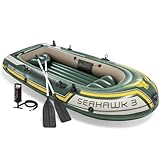 Intex Water Sports + Intex Seahawk 3 Inflatable Dinghy man Boat with Oars Air Pump, Green, 295 x 137 43 cm UK