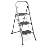 VonHaus 3 Step Ladder – Premium Quality Folding Step Ladder for DIY and Gardening - Anti Slip Feet, Easy to Store Ladder, 150KG Max Capacity - Durable Steel