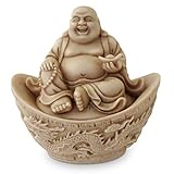 Aged Effect Laughing Chinese Buddha in Dragon Boat Statue