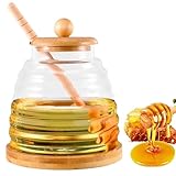 ALLOMN Honey Jar with Dipper and Lid, 480ml Clear Glass Beehive Honey Bee Pot Container for Home Kitchen Cooking